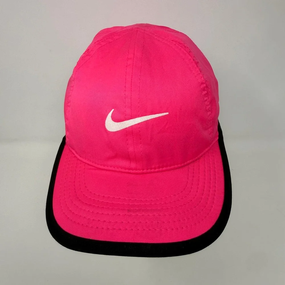 Nike Featherlight Dri-FIT Running Hat Pink Black Youth 4/6X Adjustable Cap